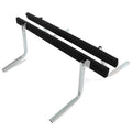 Black bunk board guide pads with silver adjustable trailer brackets and base legs
