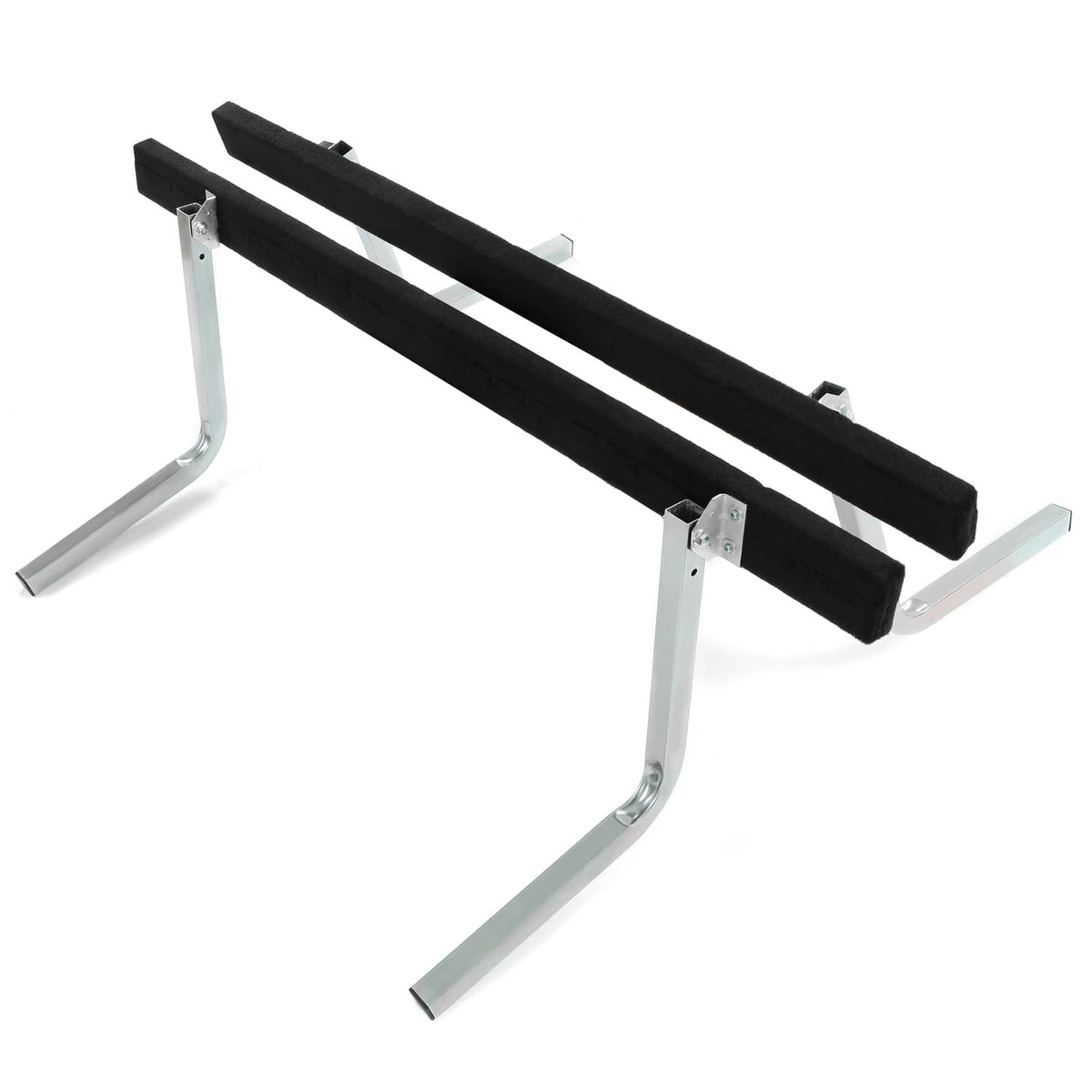 Black bunk board guide pads with silver adjustable trailer brackets and base legs