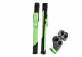 Green and black hard oval pool cue carrying case with three cylinder pockets