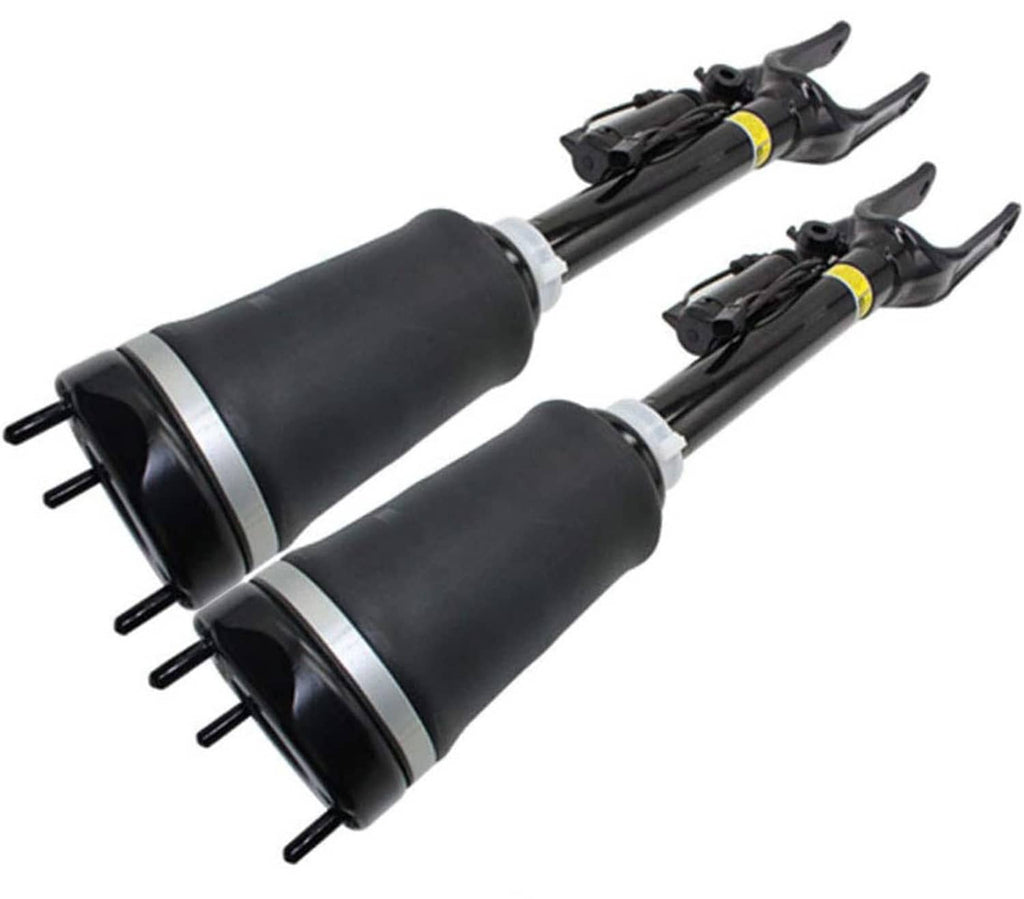 Front air suspension struts with black bellows and steel rod shafts