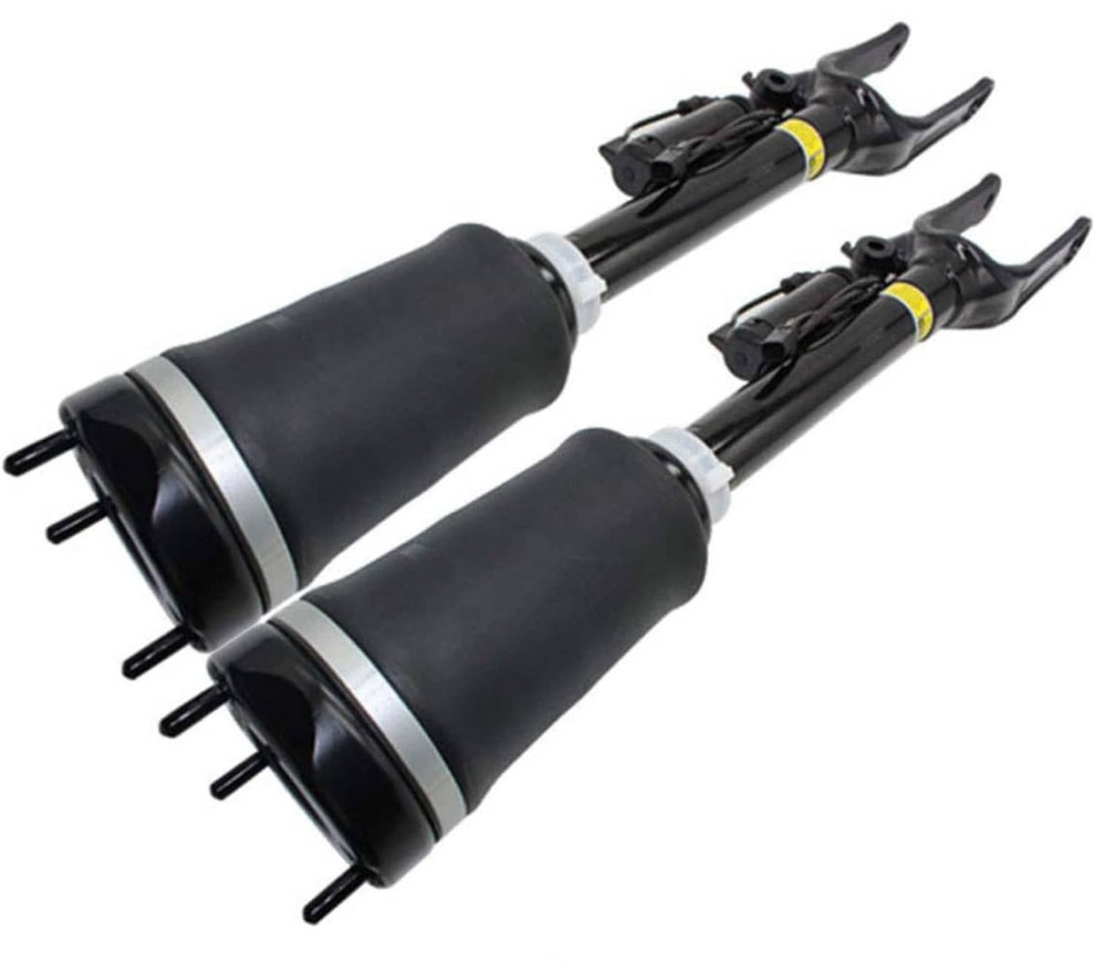 Front air suspension struts with black bellows and steel rod shafts