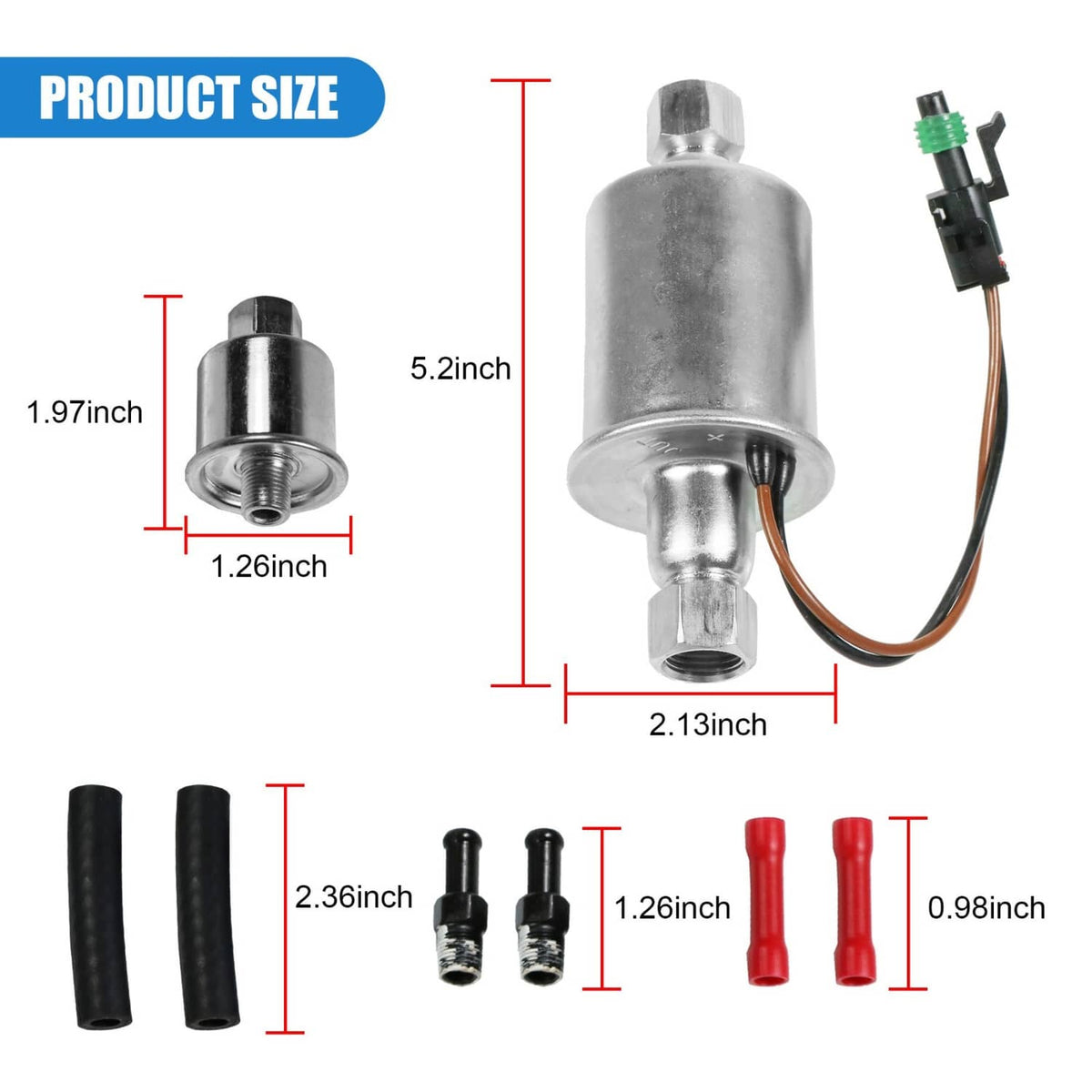 Diesel fuel lift pump cylinder with electrical connector and included hose connectors