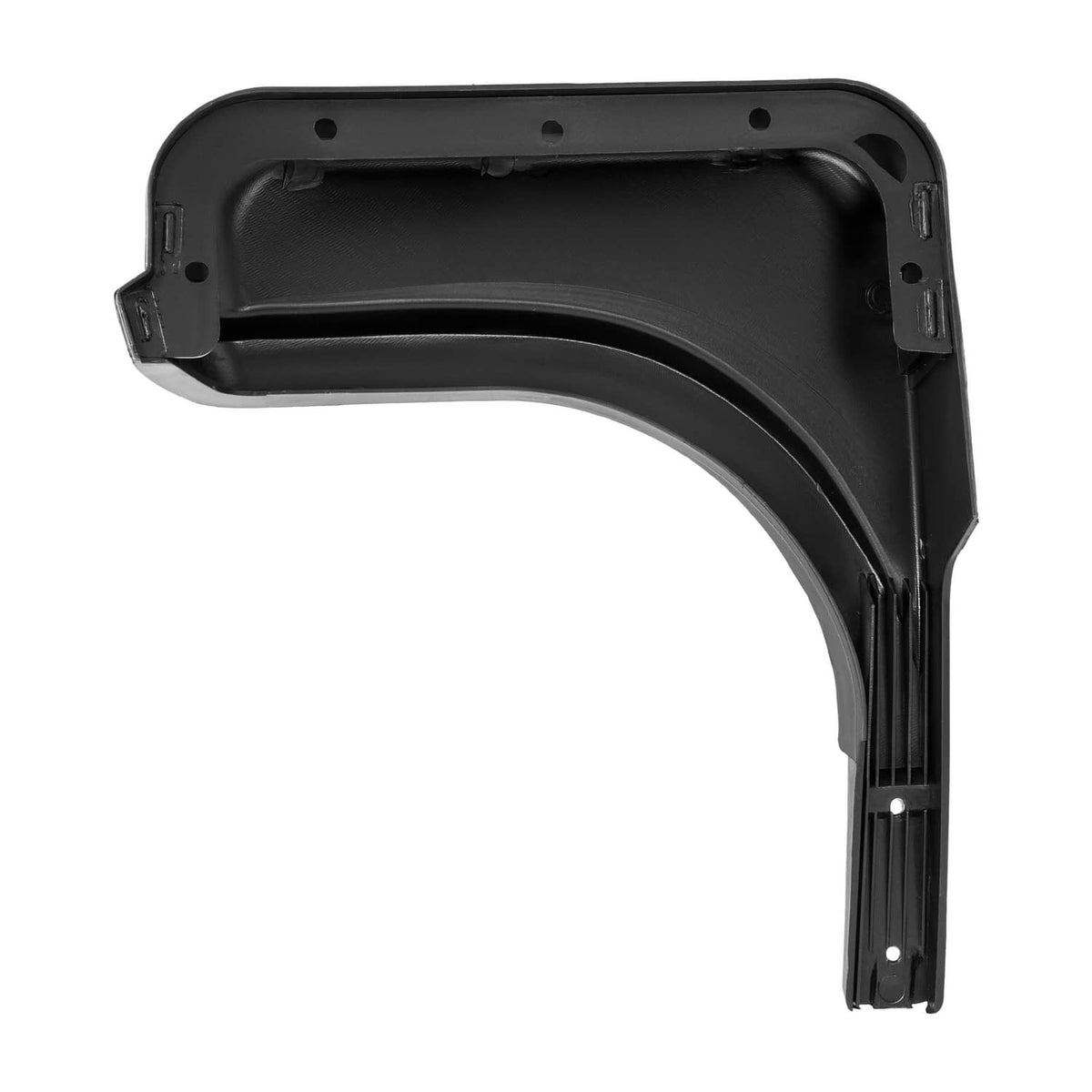 Black fender cap underside with mounting clips and curved wheel opening