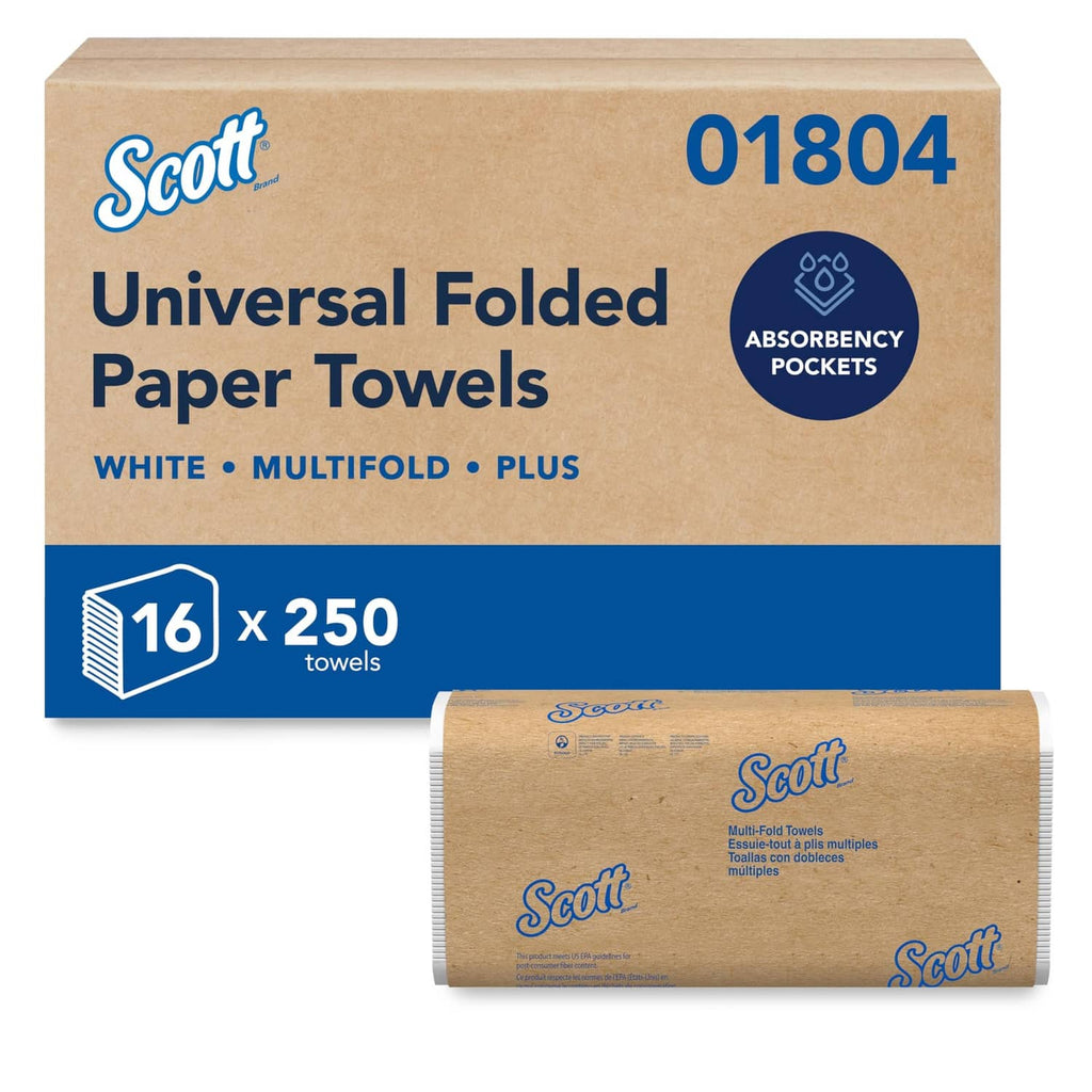 Multifold paper towels multipack, white towels in kraft roll and blue box (16x250).