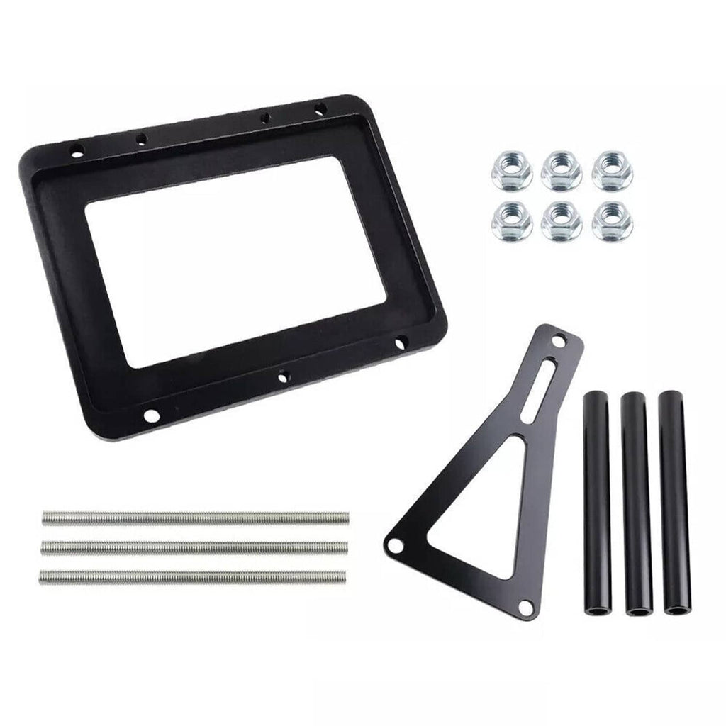 Black aluminum battery tray hold-down kit with frame plate, bolts, and studs