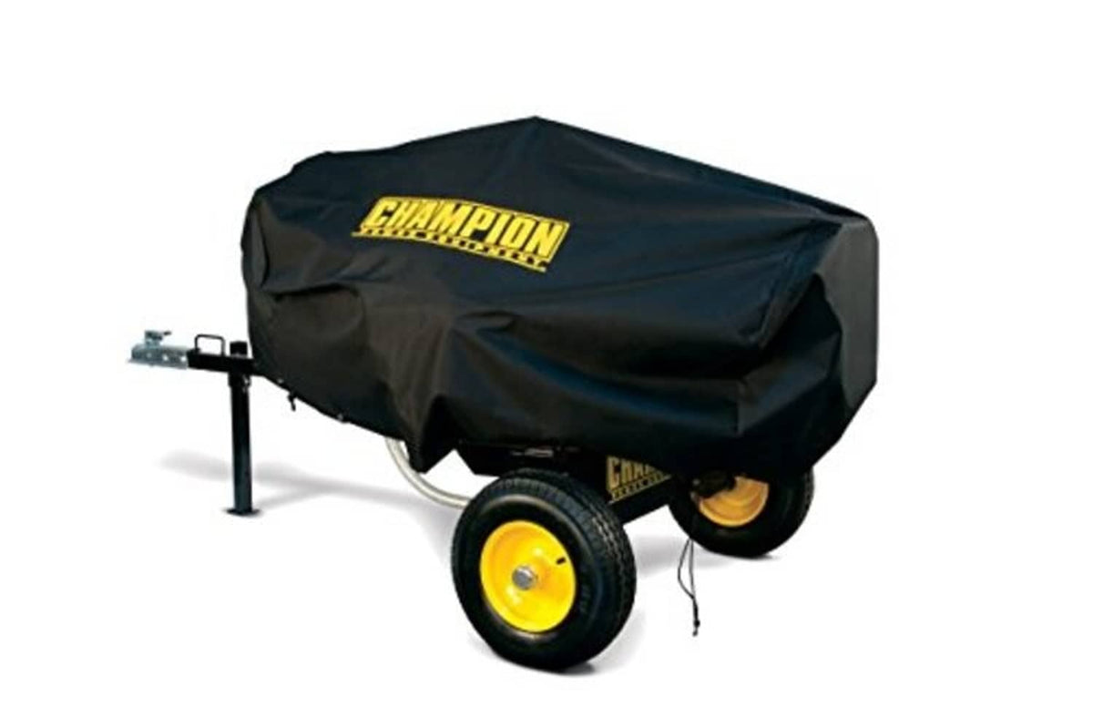 Black log splitter storage cover with Champion logo and cinch straps