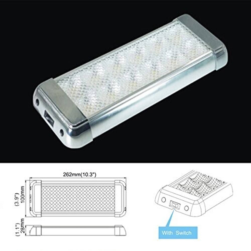 LED dome light fixture close-up with textured LED panel and corner mounting holes