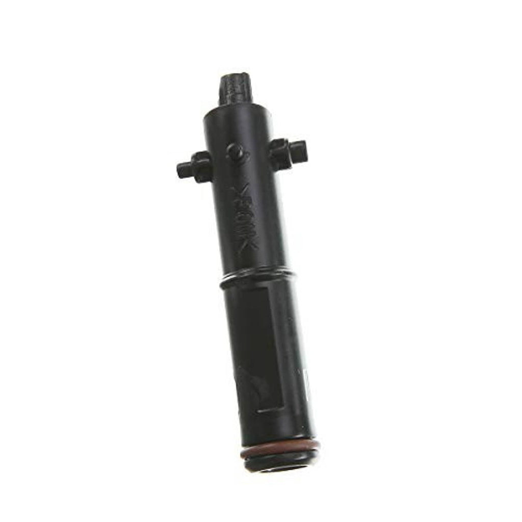 Front passenger-side headlight washer nozzle, black plastic with spray tip opening