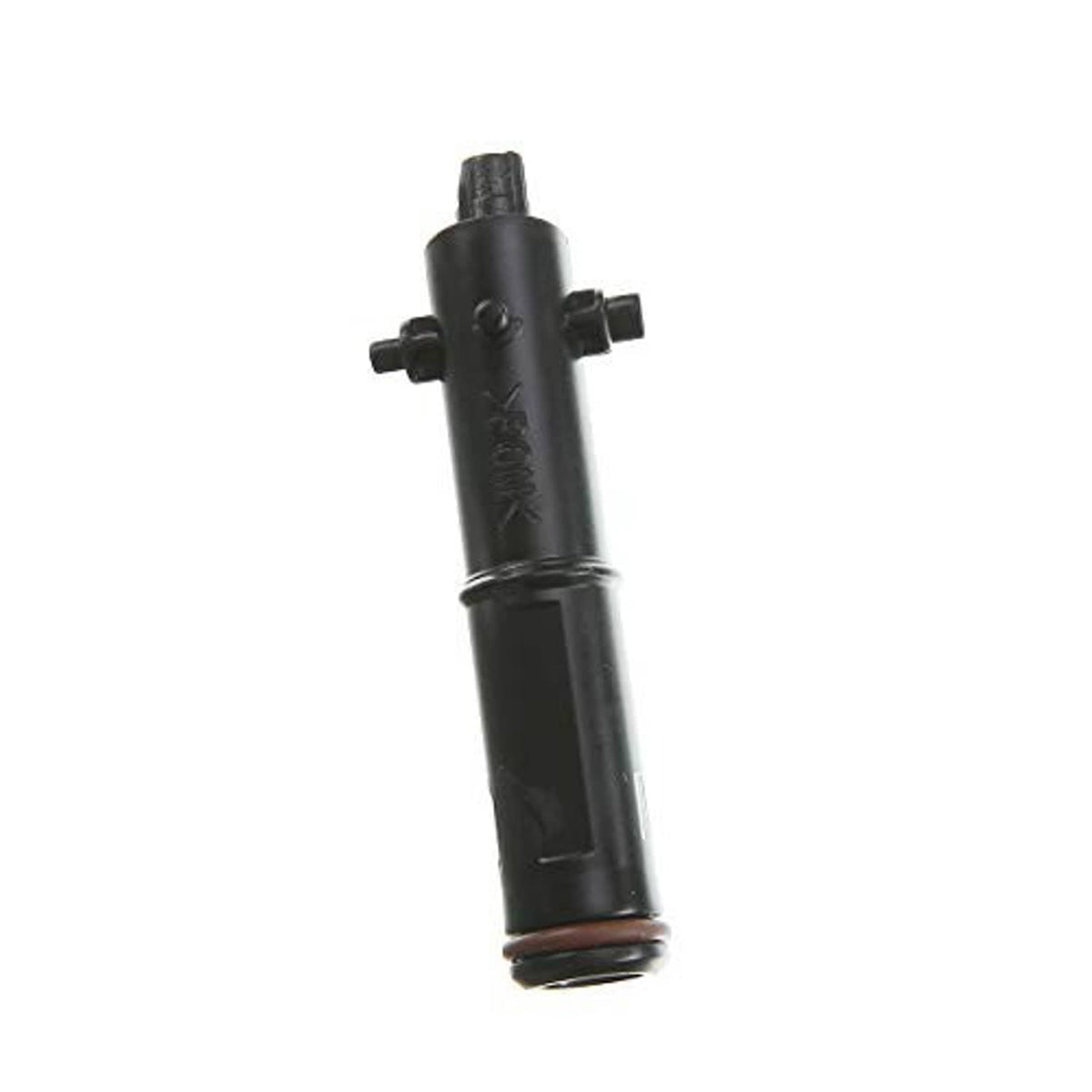 Front passenger-side headlight washer nozzle, black plastic with spray tip opening