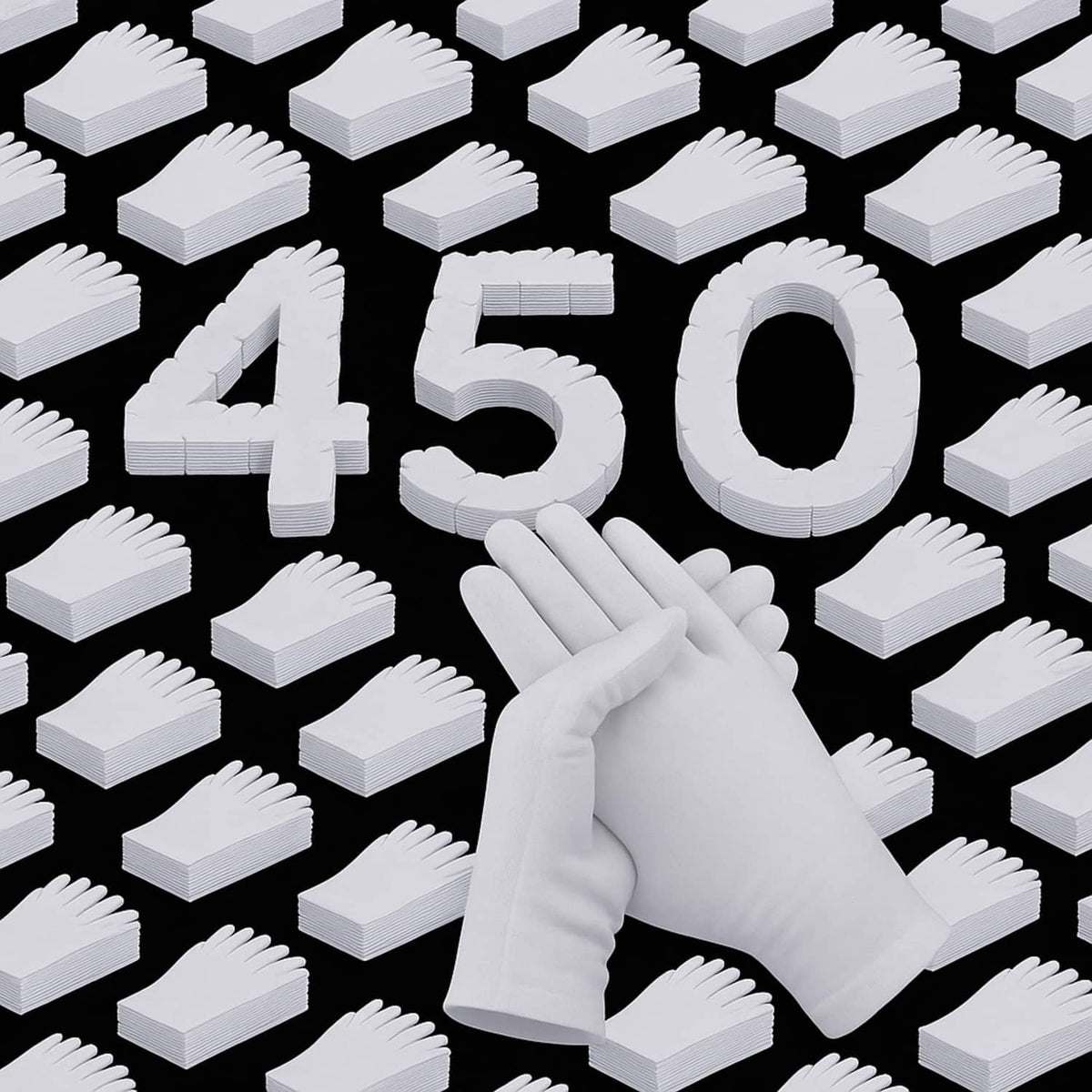 White cotton gloves bulk pack, L size, full-hand coverage