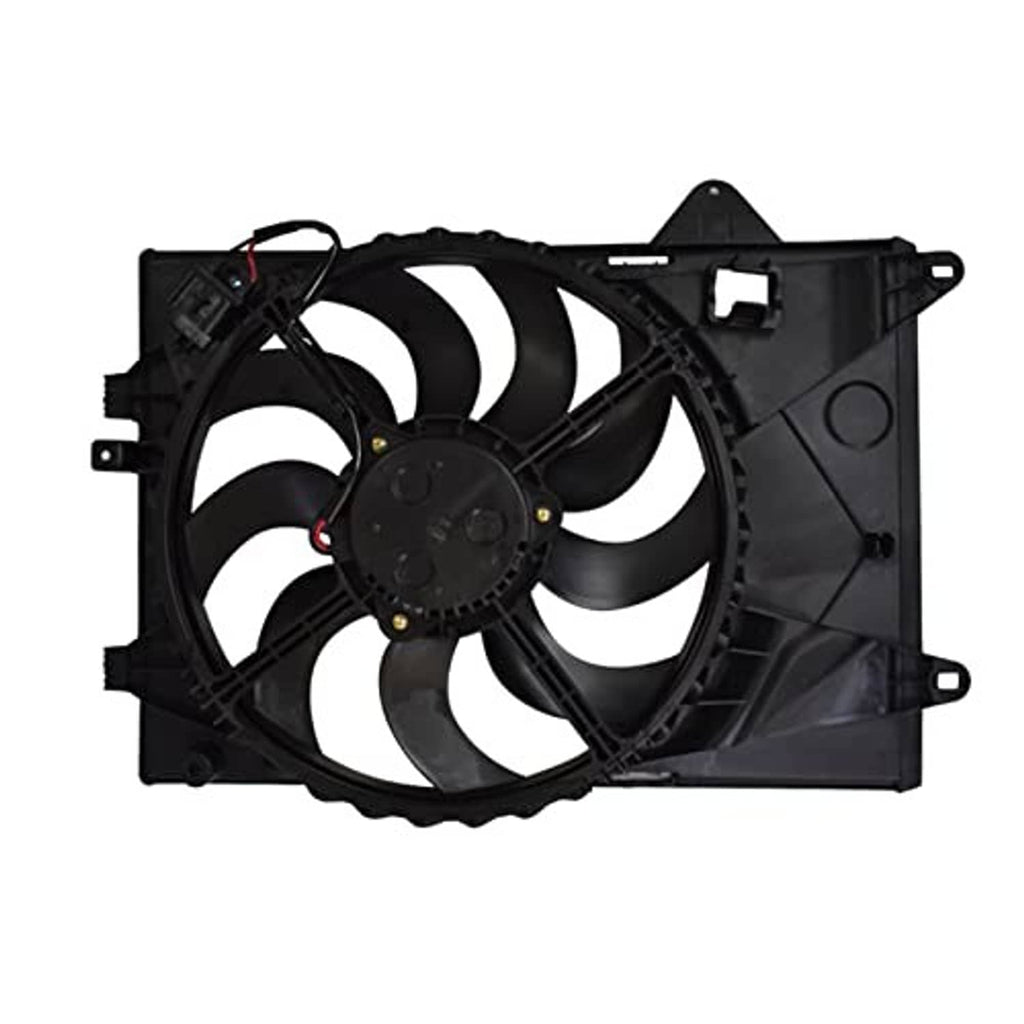 Radiator cooling fan assembly with black fan and circular motor hub