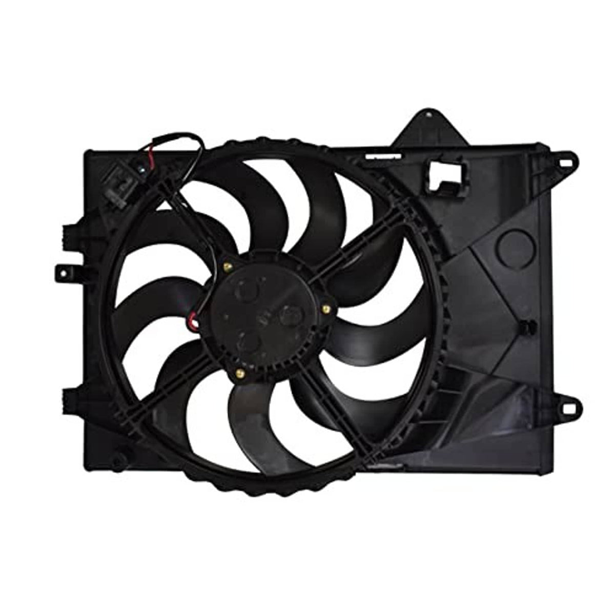 Radiator cooling fan assembly with black fan and circular motor hub