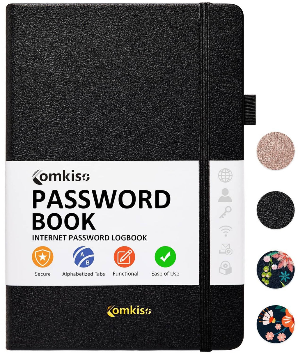 RivetOak Comkiso Password Book with Individual Alphabetical Tabs A5, C. Black