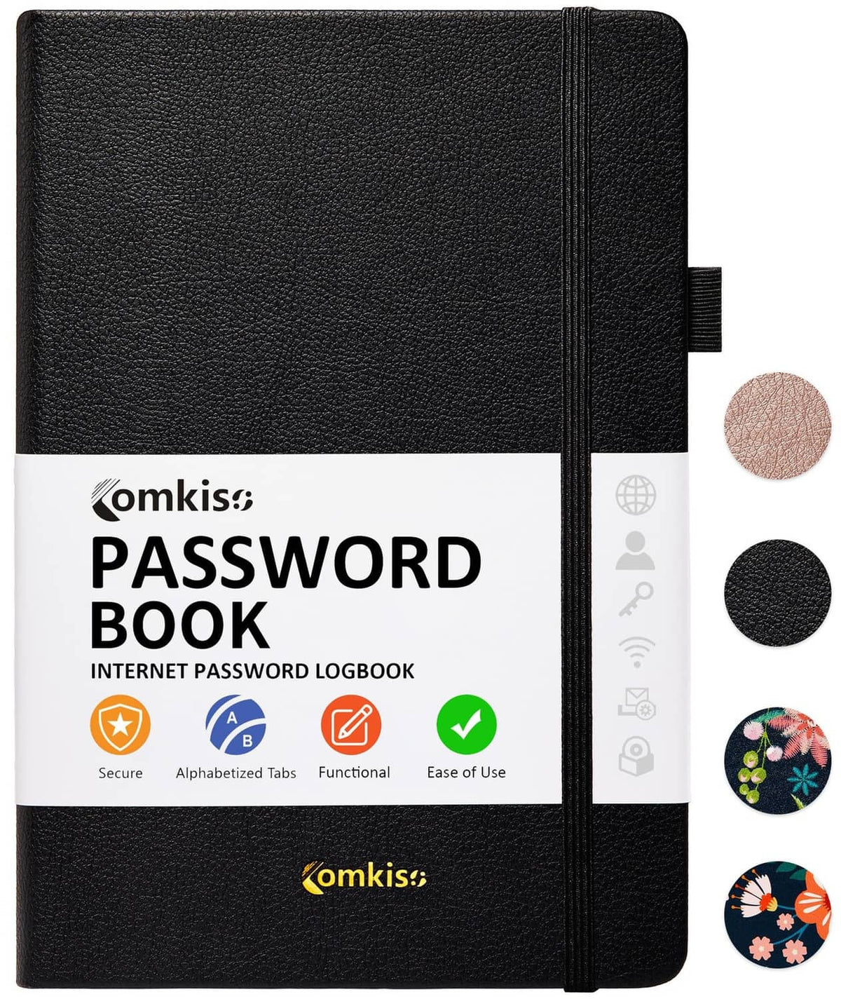 RivetOak Comkiso Password Book with Individual Alphabetical Tabs A5, C. Black
