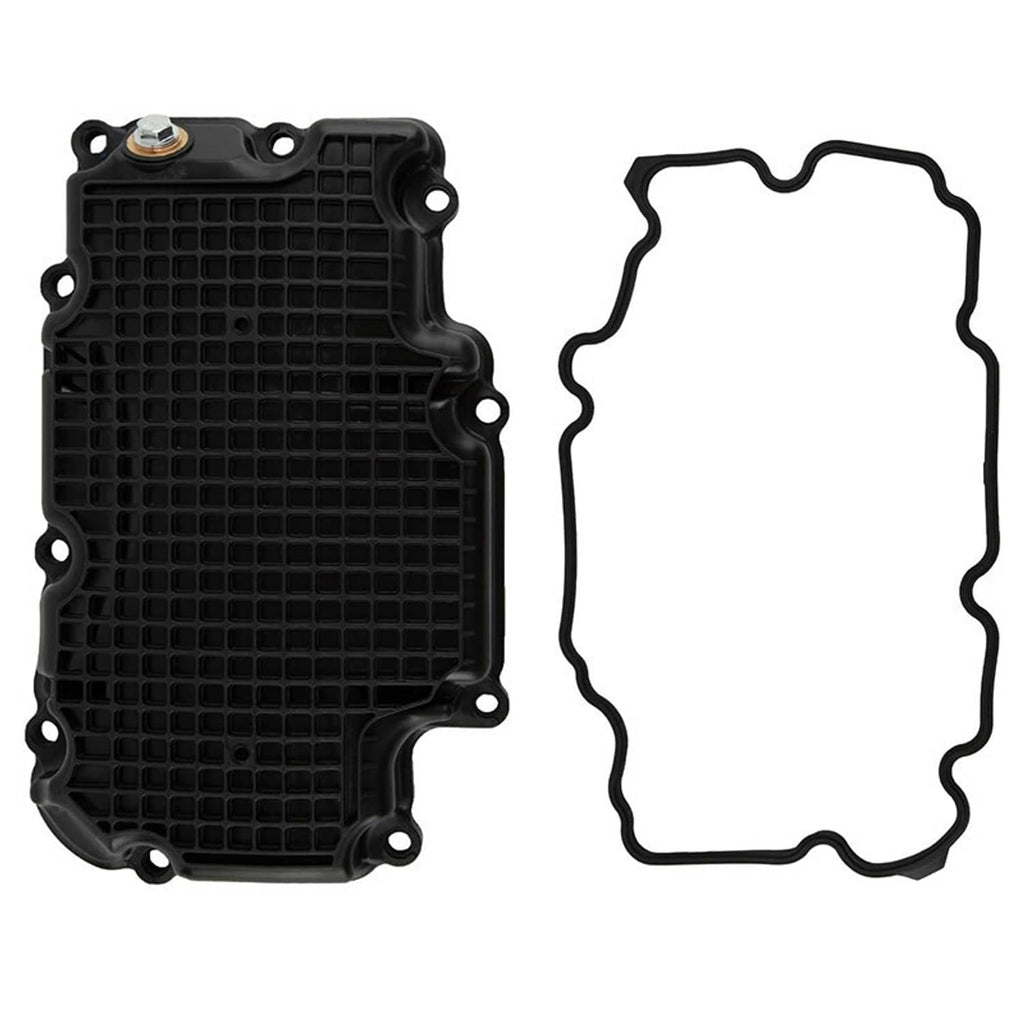 Engine oil pan with gasket set, black plastic pan housing with separate rubber gasket