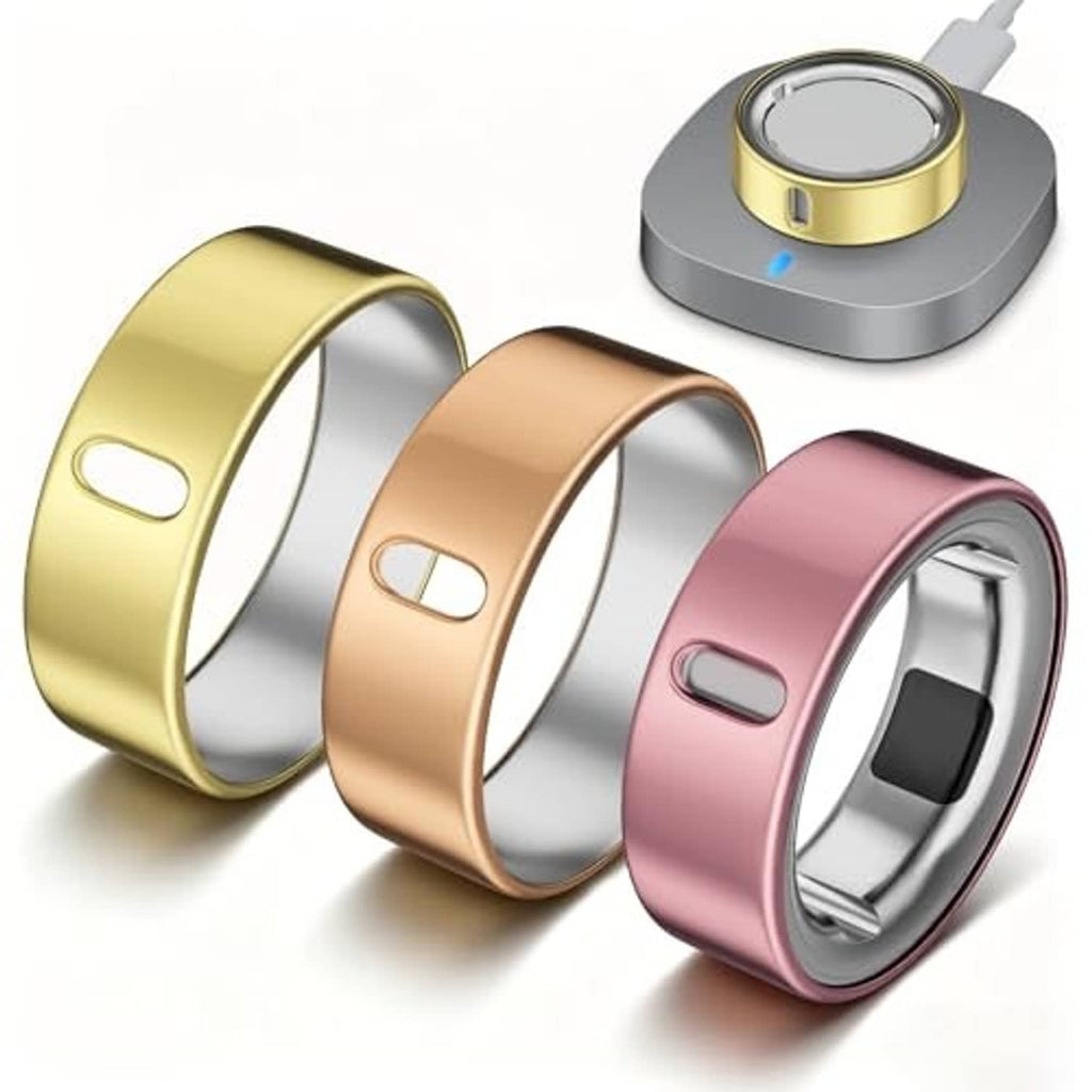 Three ring covers with gold, rose gold, and pink finishes, matching interior screen opening