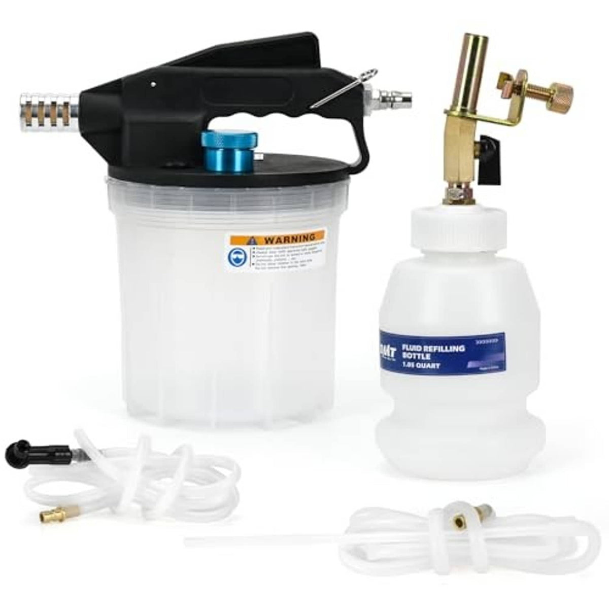 Brake bleeder vacuum pump kit with refill bottle and brass adapter with hoses