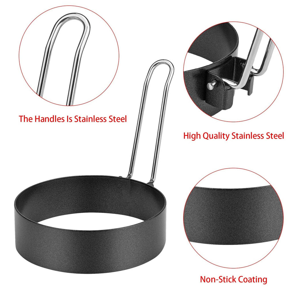 Stainless egg cooking ring with nonstick round base and tall handle