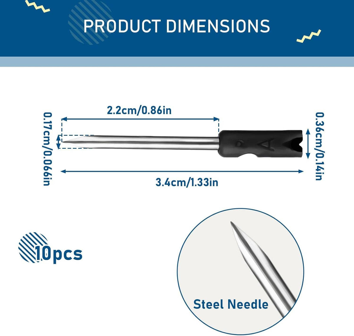 Clothing tagging gun needle set with steel needle length dimensions