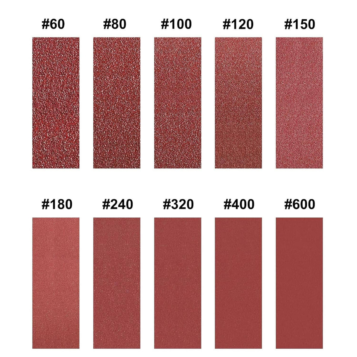 Sandpaper grit chart featuring #240 red abrasive, with multiple grit options