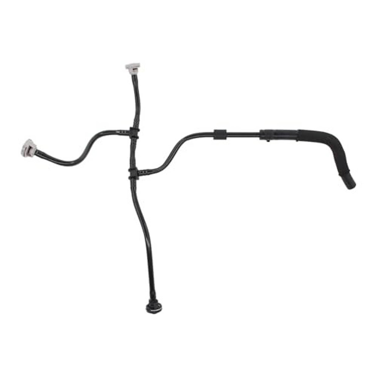 Coolant hose assembly with black tubing and several metal clamp fittings