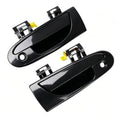 Black exterior door handle set with silver mounting brackets and yellow clips