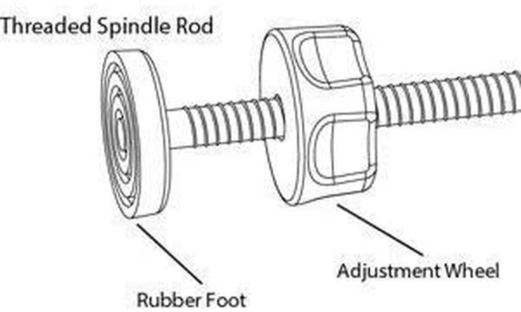 Threaded spindle rod close-up with rubber foot and adjustment wheel connection