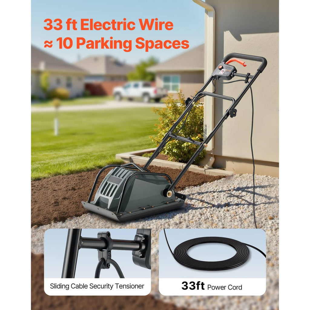 Uimoso electric plate compactor with power cord connected, handle and base plate, dark gray