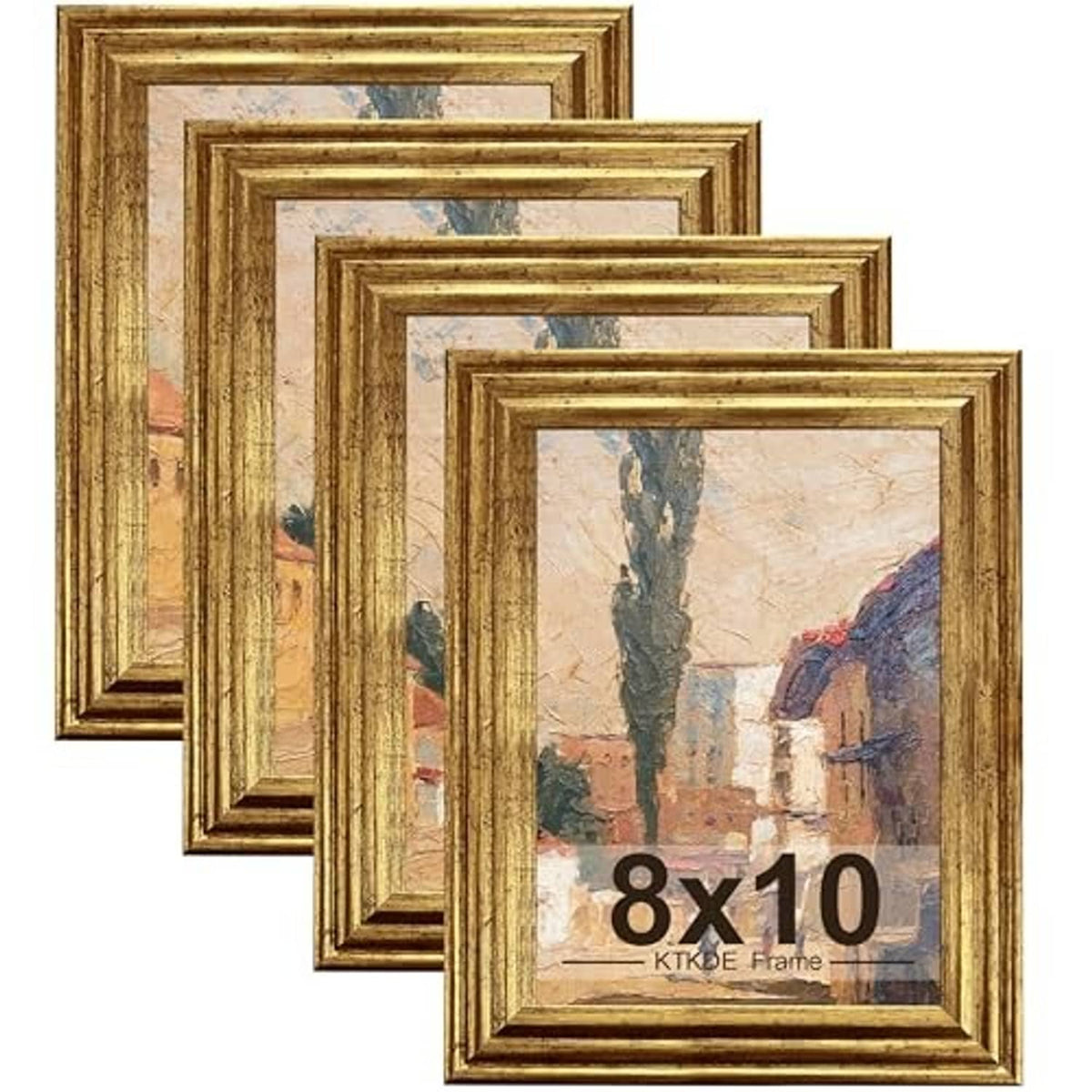 Set of 4 vintage gold 8x10 photo frames, ornate molded inner border.
