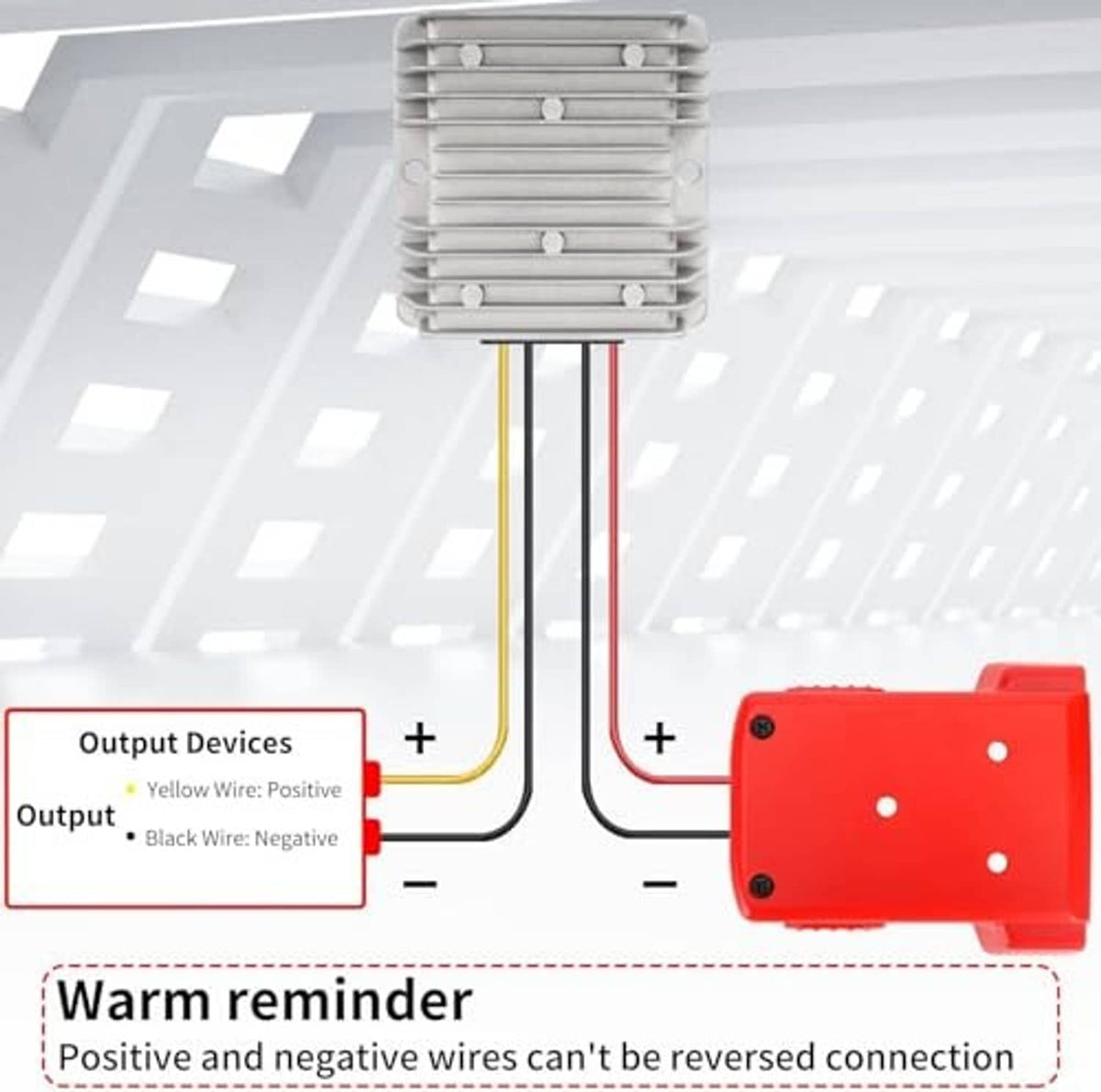Iixwuq step-down converter wiring diagram showing positive and negative output terminals