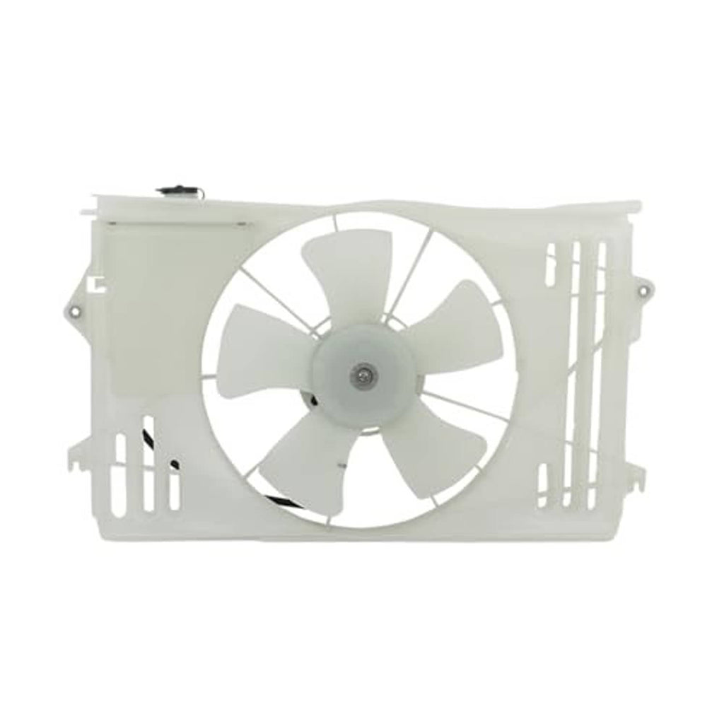 Radiator cooling fan replacement assembly with white fan blades and radiator mounting shroud