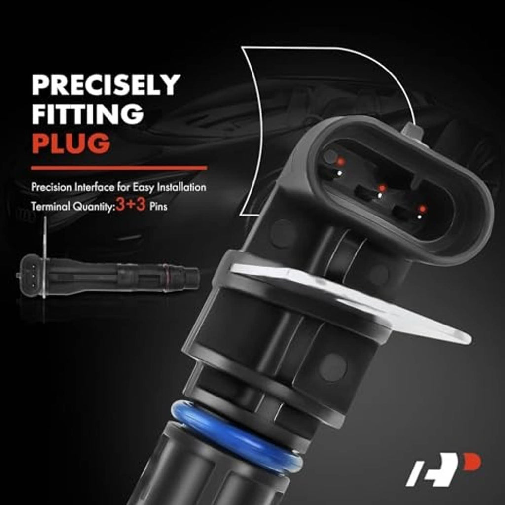 Camshaft crankshaft position sensor with electrical plug connector and terminal pins