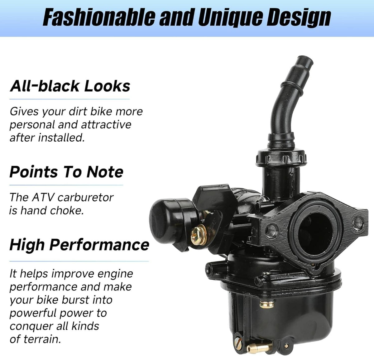 Black carburetor assembly with choke tube and mounting base