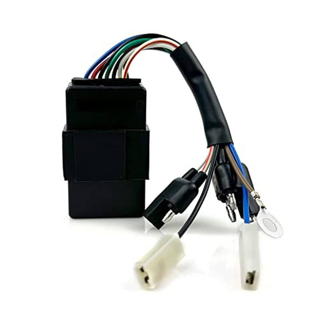 Black ignition control module with multi-color wire bundle and terminal leads