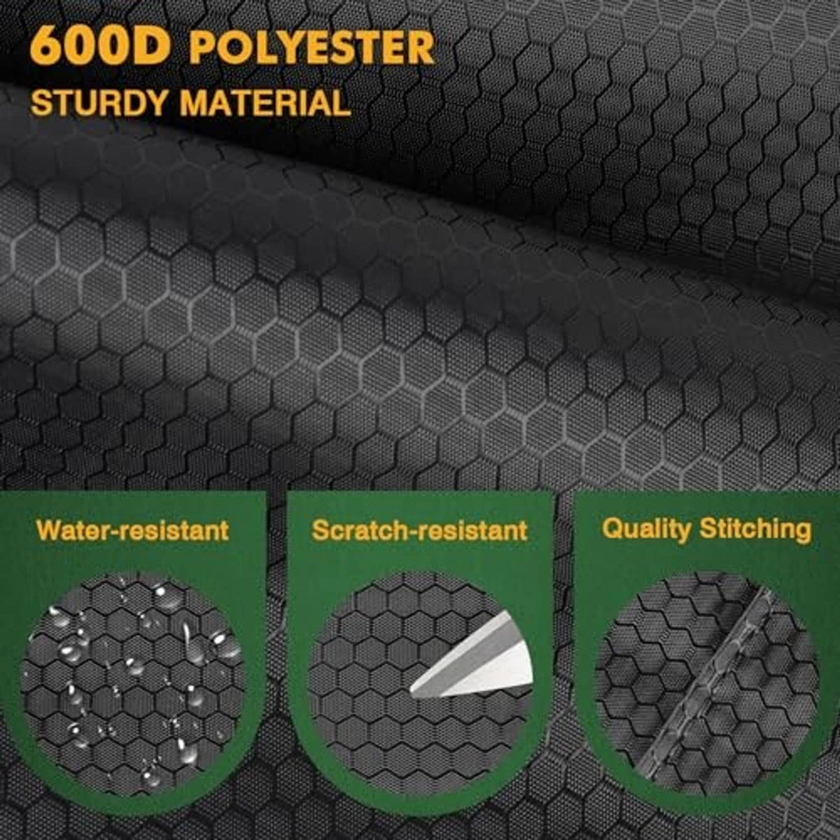 Black textured pool cue case fabric with hexagon pattern, close-up detail view.