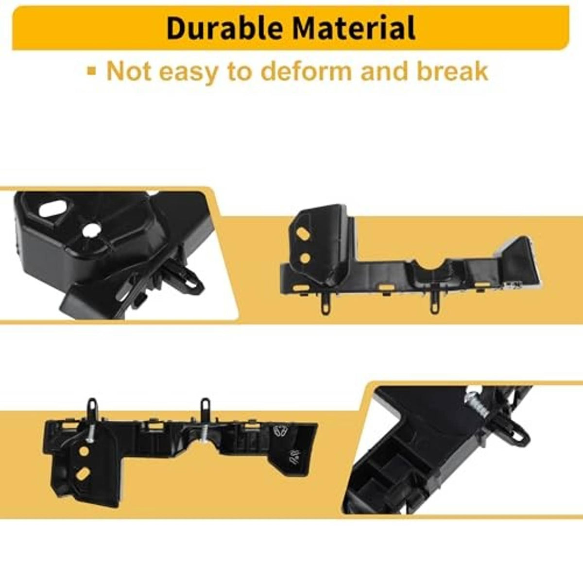 Black front bumper bracket pieces with mounting tabs and bolt holes