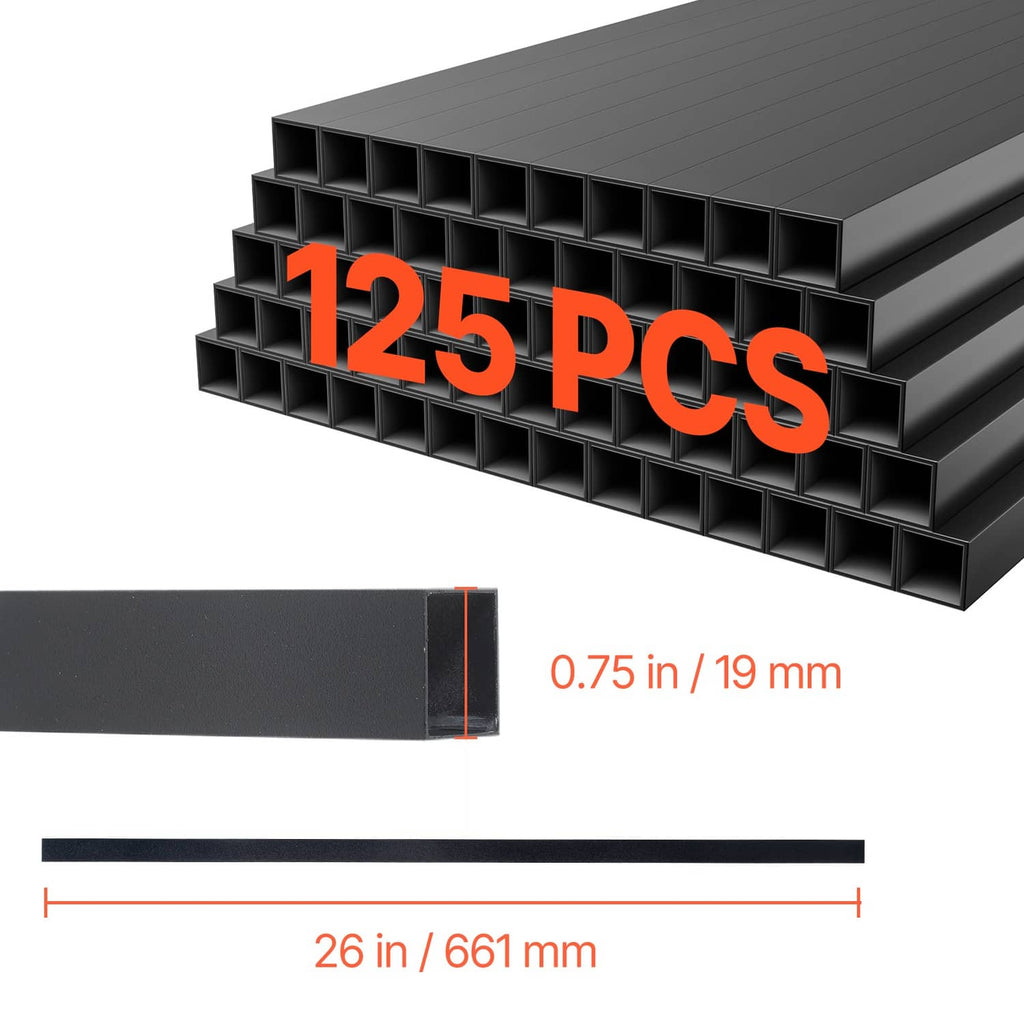 Black aluminum balusters kit, 26 in long square posts with 0.75 in profile (125 pcs)