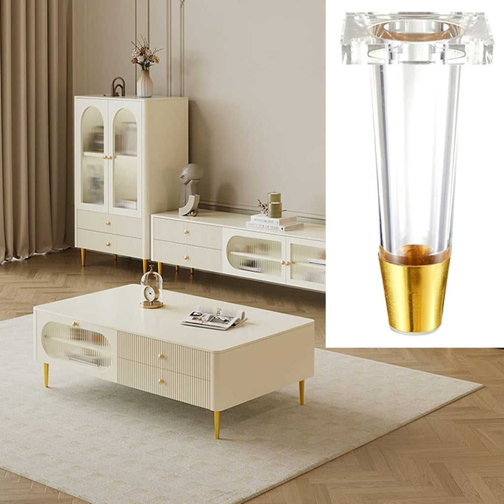 Clear acrylic table legs with gold base for kitchen cabinet furniture feet