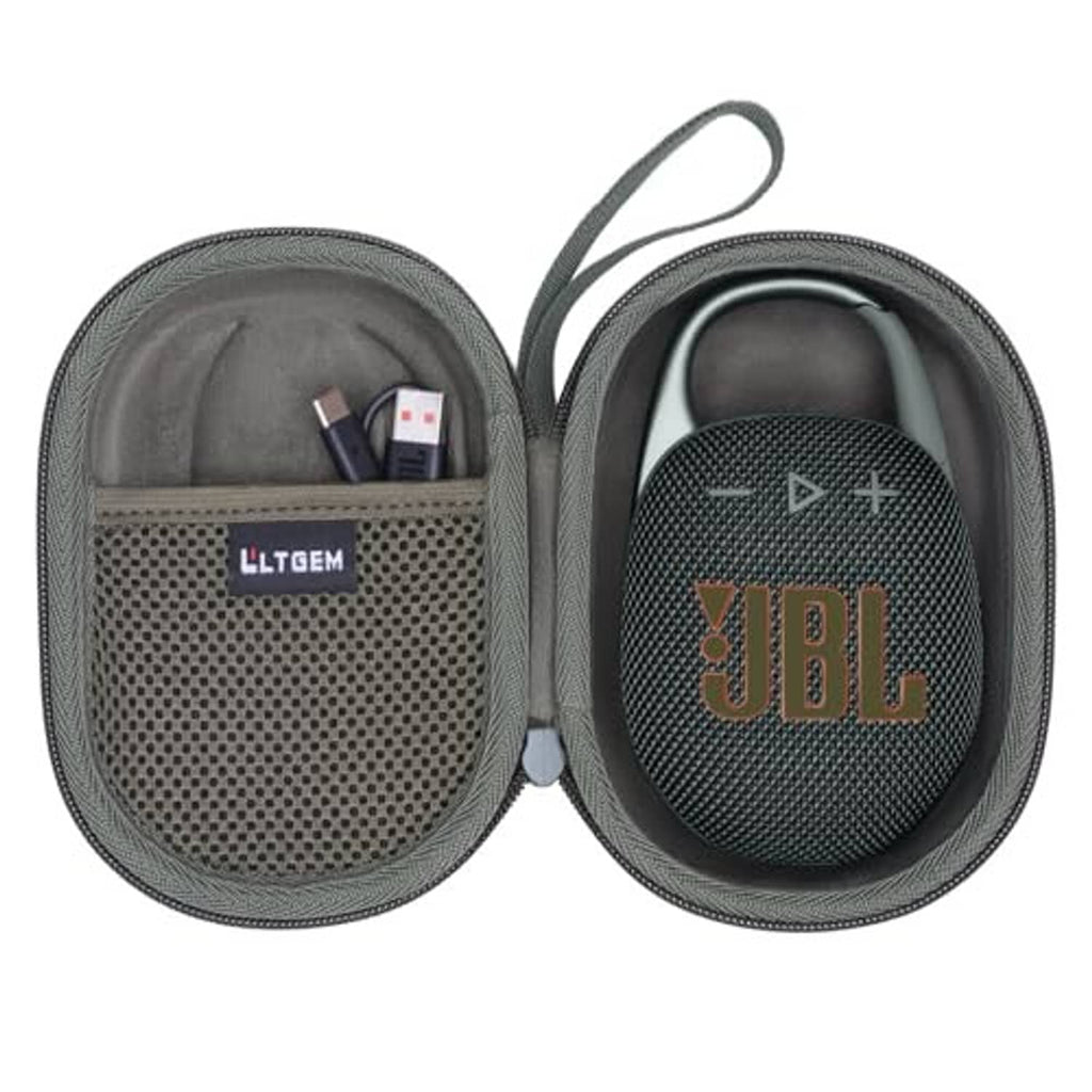 Camo zipper speaker case with carrying loop and gray inner lining, fits JBL Clip 5/4