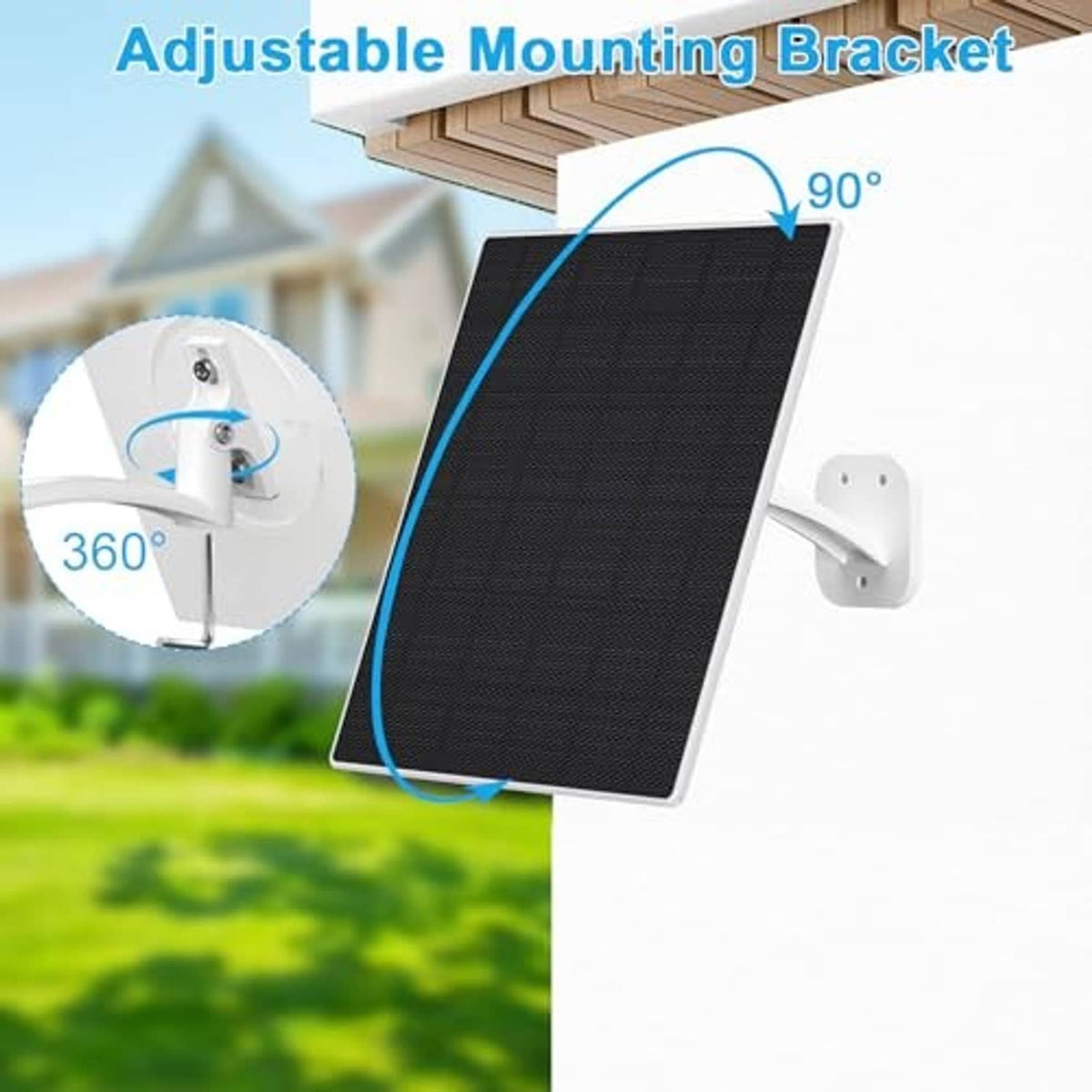 Black solar panel with adjustable white mounting bracket for tilting direction