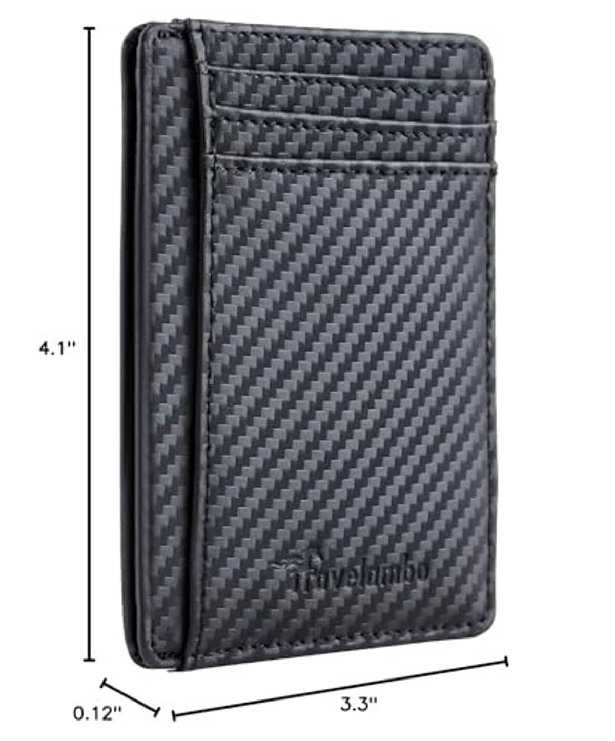Black carbon-fiber slim leather wallet with front card slot and compact size