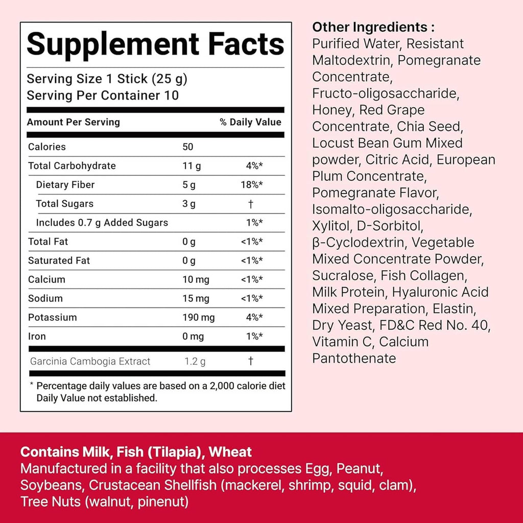 Supplement Facts label for cutting jelly stick serving information