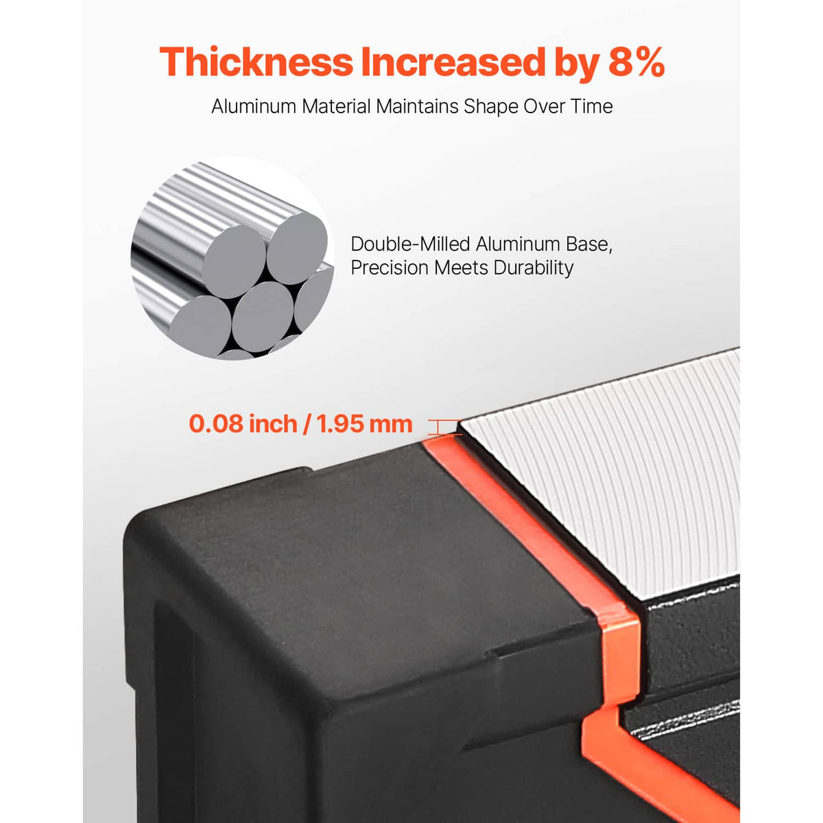 Magnetic torpedo level corner detail with black body and orange frame around bubble vial