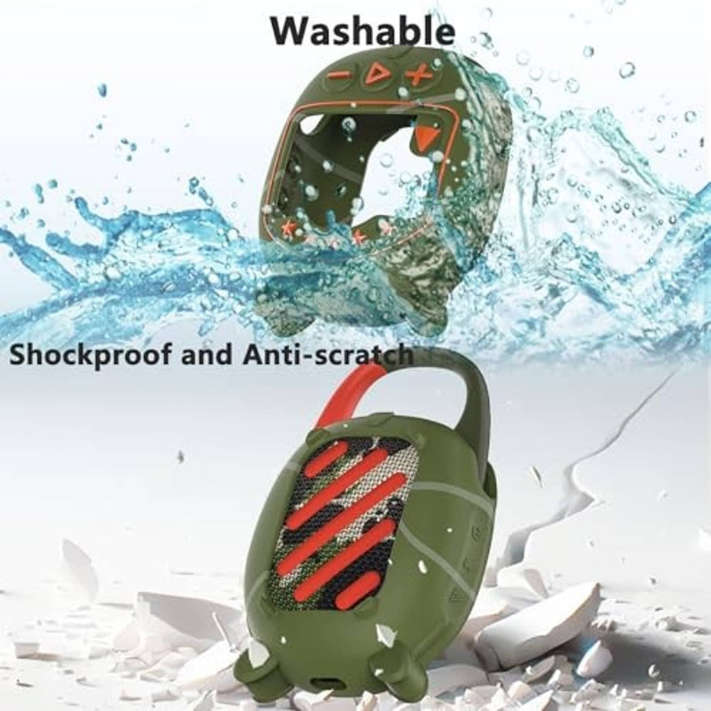 Olive silicone speaker case with transparent screen window and red star trim