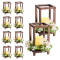 Brown wooden lantern set with LED candles and champagne floral wreath decor