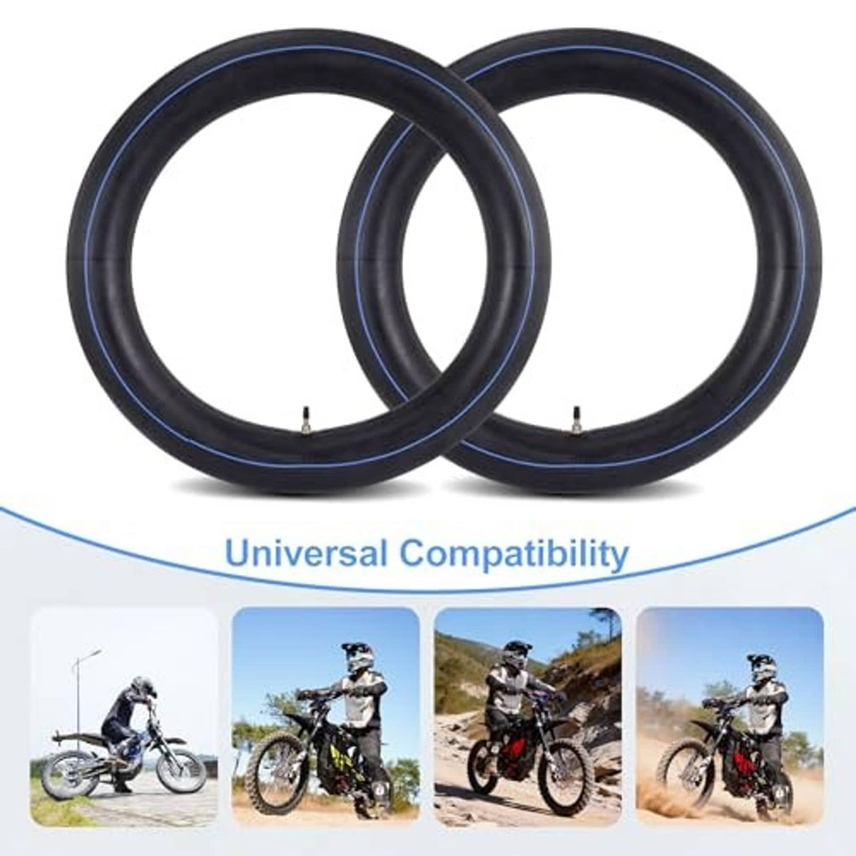 Universal compatible motorcycle inner tubes, two black rings with blue stripe