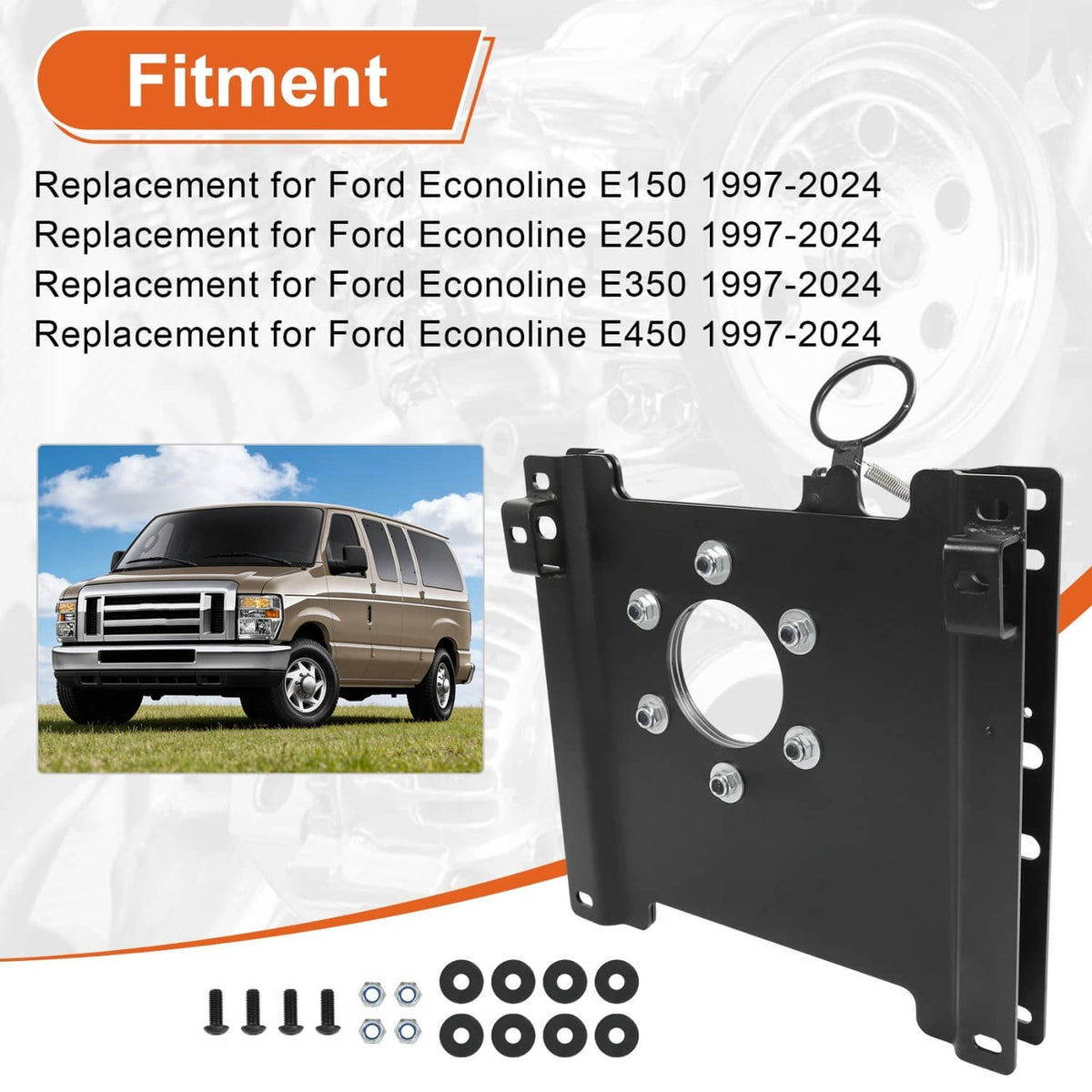 Black passenger seat swivel base bracket with center cutout and multiple mounting holes
