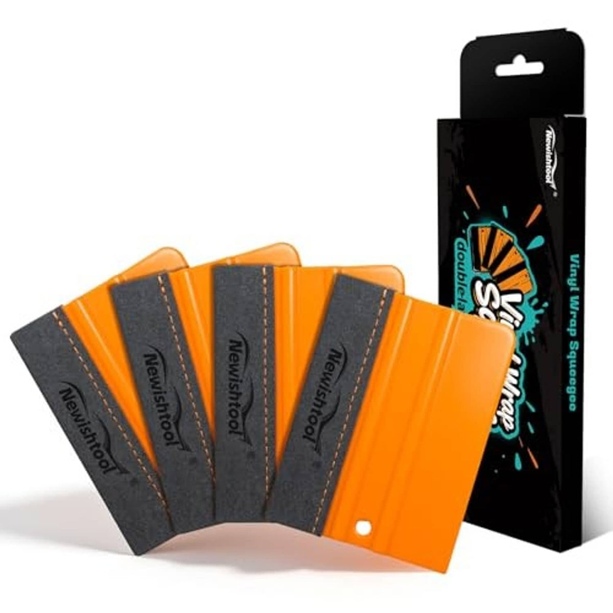 4-pack orange vinyl wrap squeegees with gray felt pads and stitched buffer edge