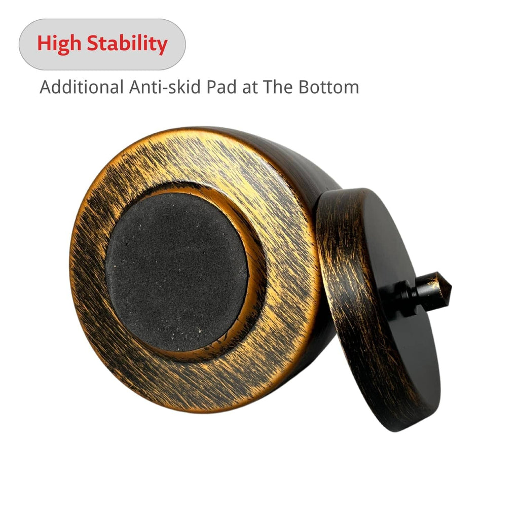 Bronze lidded ash tray with anti-skid base pad and side-mounted lid