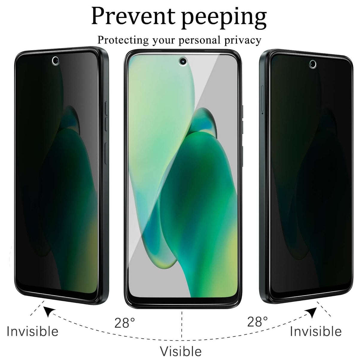 Tempered glass privacy screen protector with visible and invisible side-view angle effect